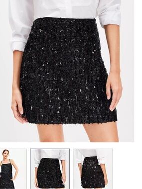 Loft Black Sequin shimmy Mini Skirt – Elegant Party Skirt